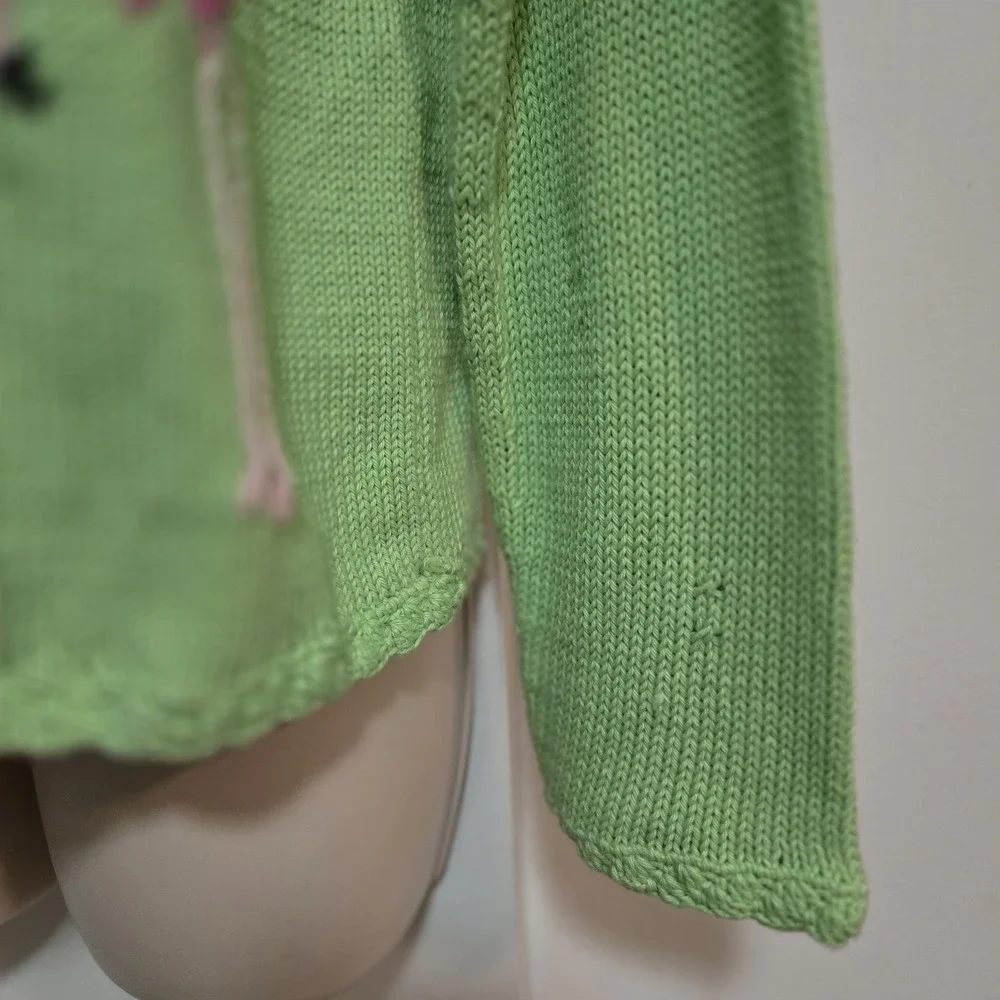Vintage‎ 90s Rey Wear Size S Green Flamingo Hand Knit Cardigan - Picture 2 of 7